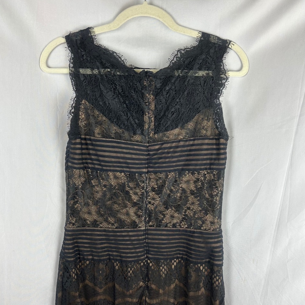 Tadashi Shoji Black Lace Nude Illusion Sheath Dress Size 6 Mesh Banding Cocktail - Picture 7 of 10